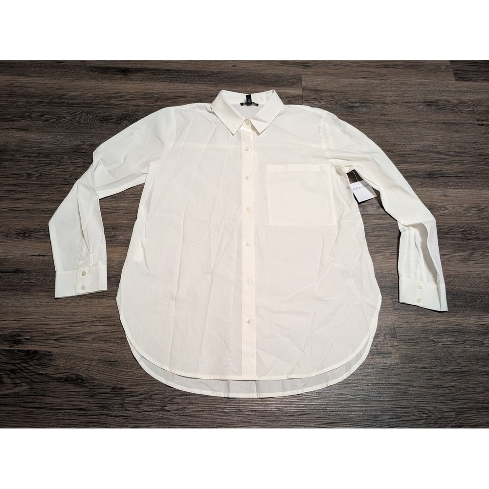 Eileen Fisher Classic Collar Long Button Down Blouse Womens XS White NWT Sample